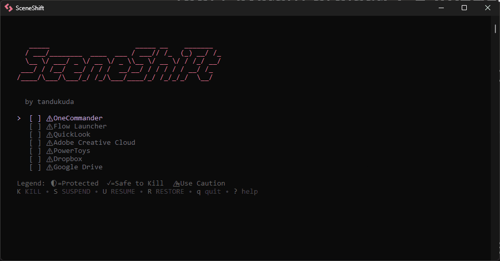 SceneShift terminal interface