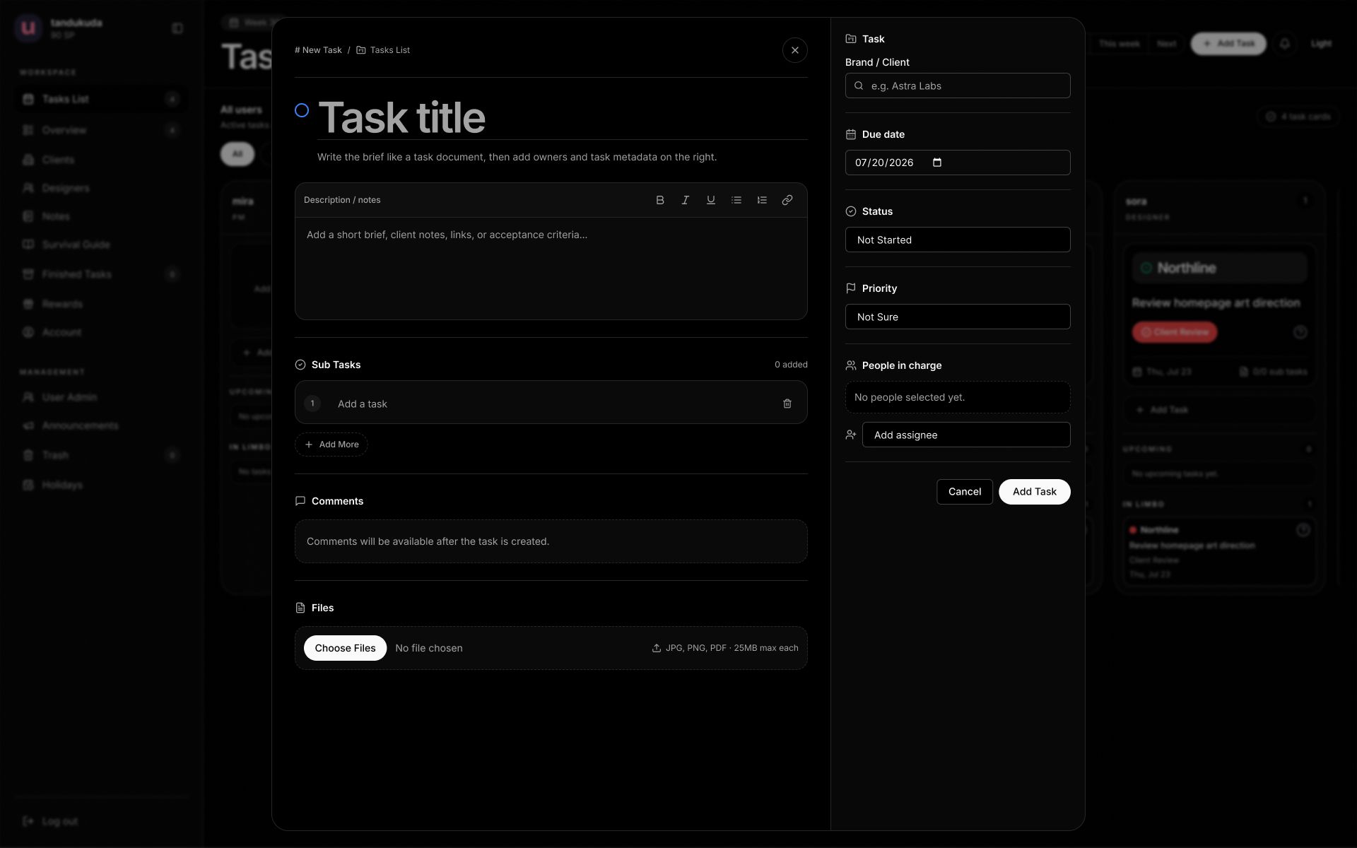 Create New Task Page