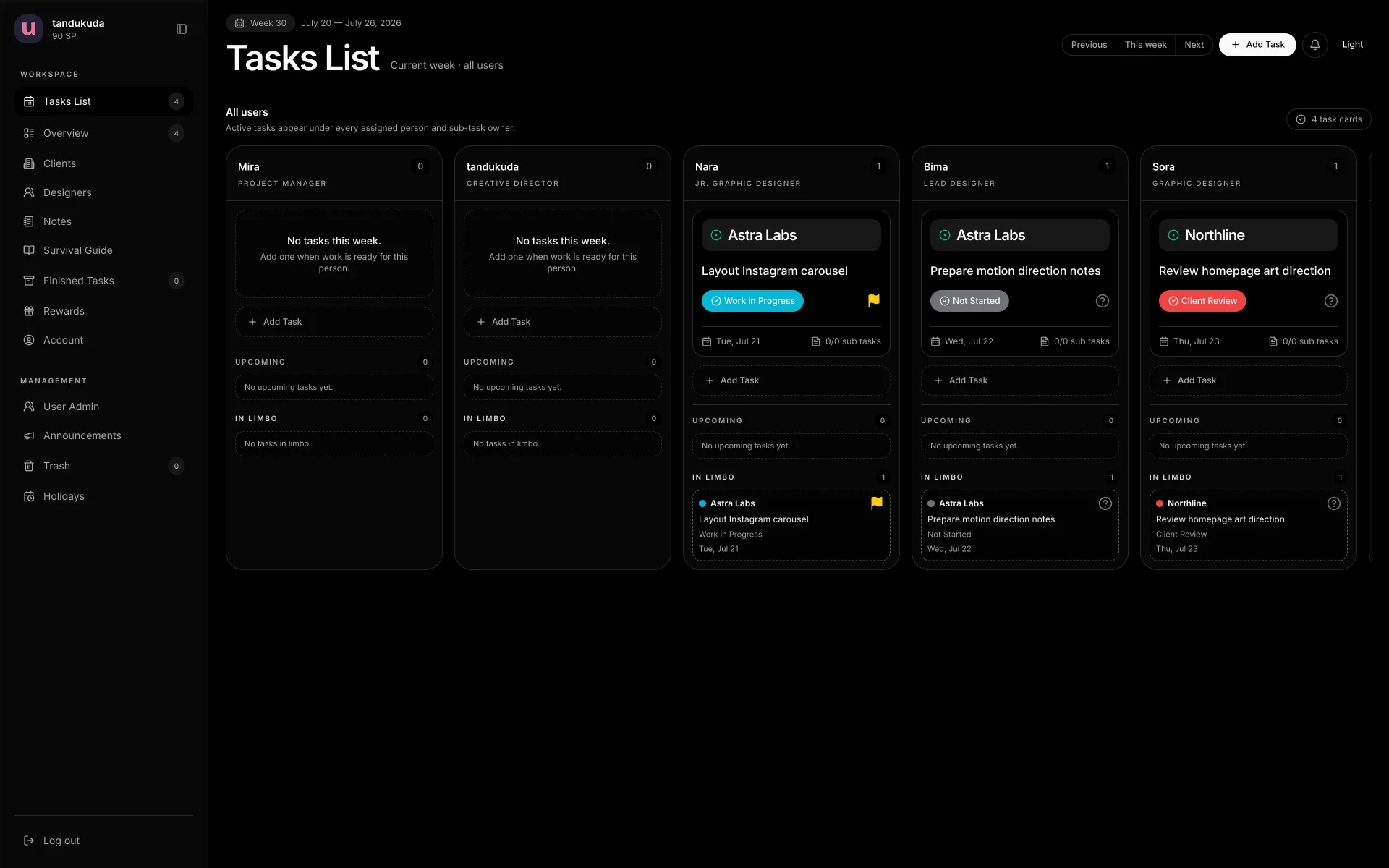 Tasks List / Dashboard Tasks List